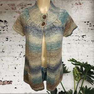DRESSBARN Petite M Sweater Earth Tone Ombre Wrap Knit Cardigan